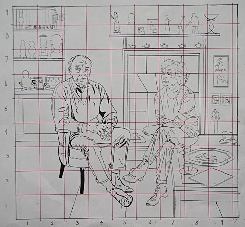 rough preparatory drawing of Neil and Glenys Kinnock