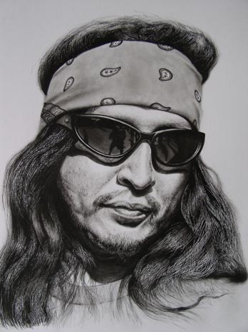Charcoal Drawing of Hispanic Biker