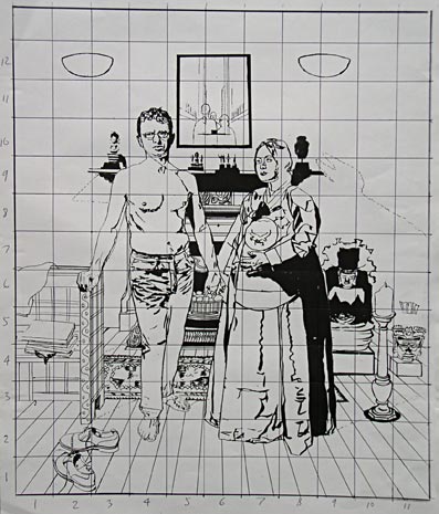 rough preparatory drawing of Alex and Eun Ju